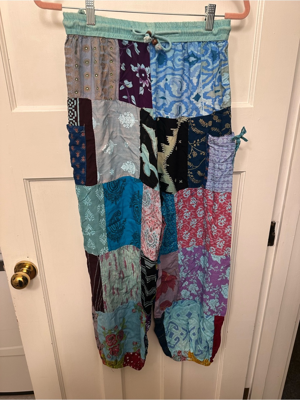 ⭐️ Patchwork Ladies Lg Cotton - Lightweight Boho Pants with pockets